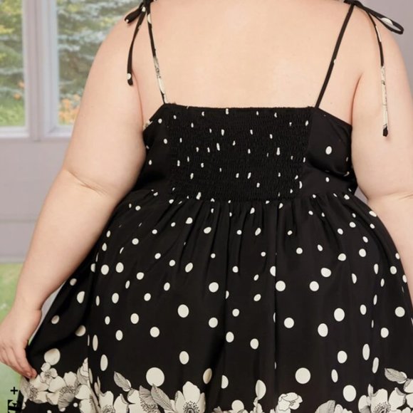 Plus Size Floral & Polka Dot Print Tie Shoulder Cami Dress - Picture 3 of 14